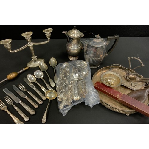 107 - Plated ware - Walker and Hall kings pattern canteen service, coffee pots, galleried trays; etc