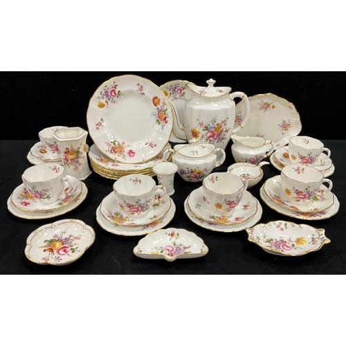 111 - Royal Crown Derby Derby Posies tea service for six including; a tea pot, six tea cups and saucers, s... 