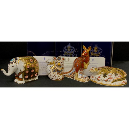 117 - Royal Crown Derby paperweights including; The Yorkshire Rose Elephant, limited edition 402/500, with... 