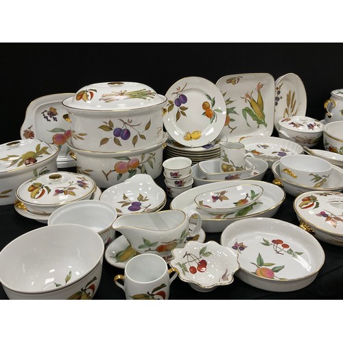 165 - Royal Worcester Evesham pattern kitchen and dinner ware including; eight dinner plates, lidded turee... 