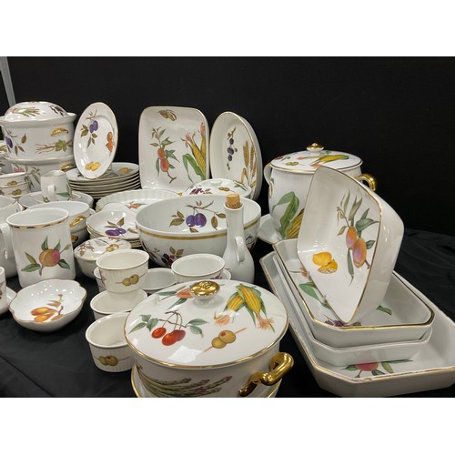 165 - Royal Worcester Evesham pattern kitchen and dinner ware including; eight dinner plates, lidded turee... 