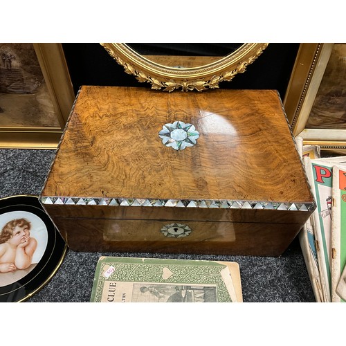 168 - Boxes and objects - pair of Victorian Crystoleums, 19th century mother of pearl inlaid walnut work-b... 