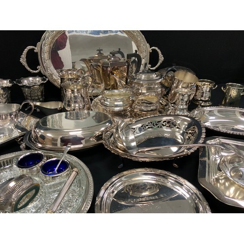 170 - Plated ware - entree dishes, three piece tea set, trays, bread dish; etc