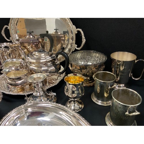 170 - Plated ware - entree dishes, three piece tea set, trays, bread dish; etc