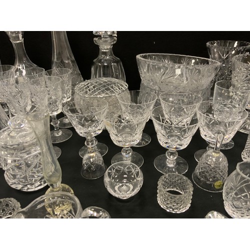 179 - Glass - cut glass including; spirit decanters, set of six Stuart glasses, five Waterford wine glasse... 