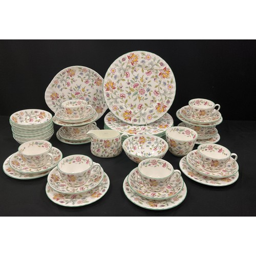 185 - Minton Haddon Hall table service for eight comprised of; eight dinner plates, eight tea cups and sau... 