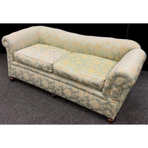 213 - A late 19th / early 20th century Chesterfield drop-arm settee / sofa, 73cm high (52cm to seat) 190cm... 