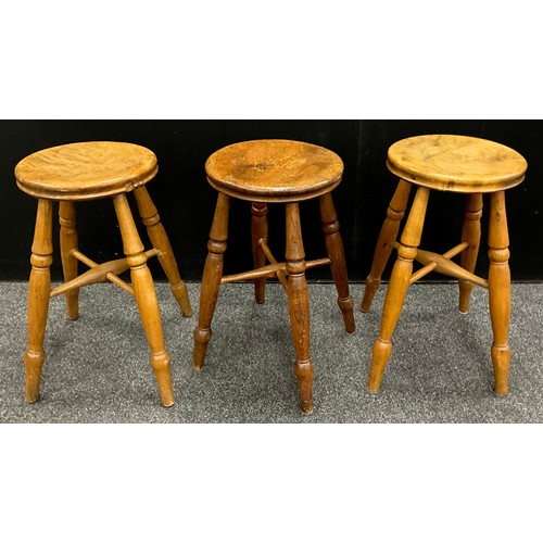 219 - A pair of 19th century elm and beech stools, and a matching elm stool, each 53.5cm high x 28cm;  a c... 