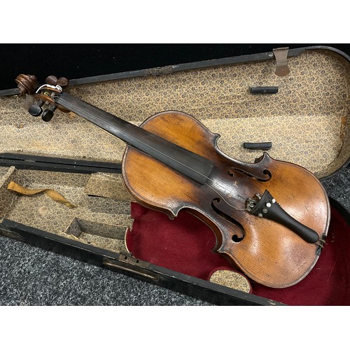 240 - A late 19th century / early 20th century full size violin, plain two-piece maple back, wooden case.