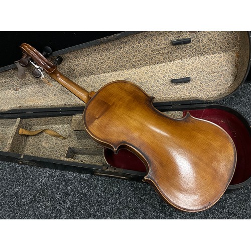 240 - A late 19th century / early 20th century full size violin, plain two-piece maple back, wooden case.