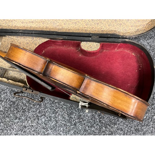 240 - A late 19th century / early 20th century full size violin, plain two-piece maple back, wooden case.