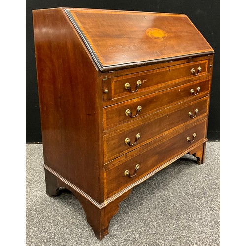 243 - An Edwardian Mahogany bureau, 95.5cm high x 90.5cm wide x 45cm deep.