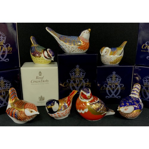 35 - Royal Crown Derby paperweights including; Bluebird, Wren, Firecrest, Blue tit, Derby Wren, Chaffinch... 