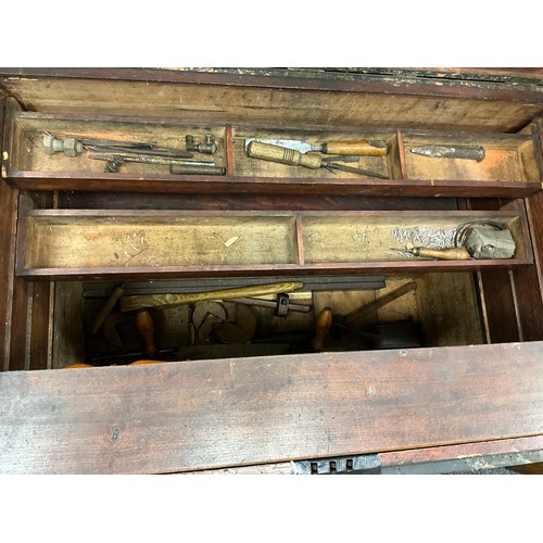 222 - A Late 19th century Carpenter’s secure tool chest - graduated recessed interior, with sliding remove... 