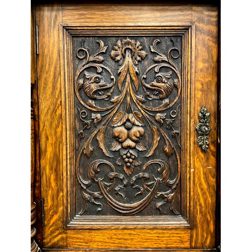 81A - A Victorian carved well-figured ‘Tiger’ oak sideboard, dresser base, 99.5cm high x 198.5cm wide x 61... 