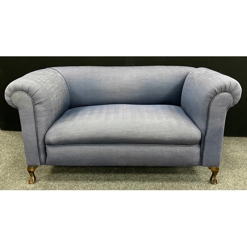 28A - A Victorian style Chesterfield or knowle drop-arm sofa, re-upholstered in herringbone chevron fabric... 