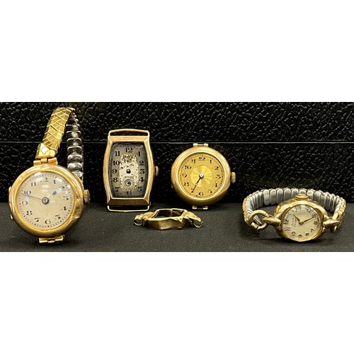 348 - Watches - a 9ct gold cased wristwatch head, compensated 15 jewel movement, one with strap 45.4g gros... 