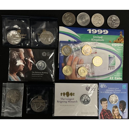 349 - Coins & Tokens - fine silver £20.00 coins, The Longest Reigning Monarch 2015, The Platinum Wedding A... 