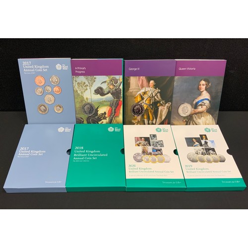 350 - Royal Mint Brilliant uncirculated annual coin sets, 2017, 2018, 2019, 2020, each sealed/cased (4)