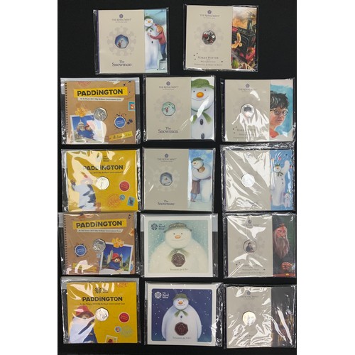 352 - The Royal Mint, Brilliant uncirculated coins - 50p pieces, Paddington Bear (4) The Snowman (6) Harry... 