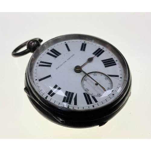 445 - A Victorian/Edwardian English lever silver pocket watch, white dial, bold Roman numerals, subsidiary... 