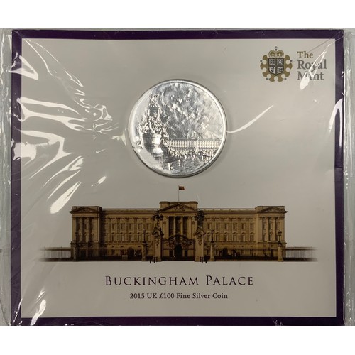 463 - Coins - a Royal Mint Buckingham Palace 2015 £100 (One Hundred Pound) Fine Silver Coin, designed by J... 