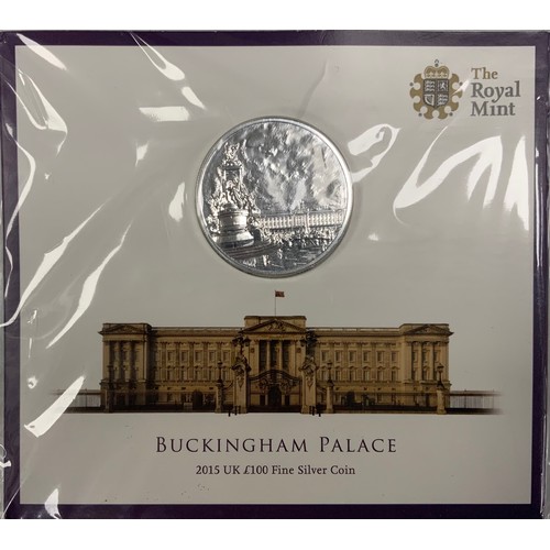 465 - Coins - a Royal Mint Buckingham Palace 2015 £100 (One Hundred Pound) Fine Silver Coin, designed by J... 