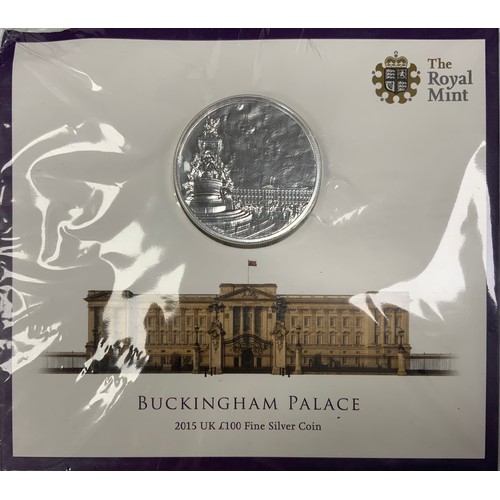 467 - Coins - a Royal Mint Buckingham Palace 2015 £100 (One Hundred Pound) Fine Silver Coin, designed by J... 