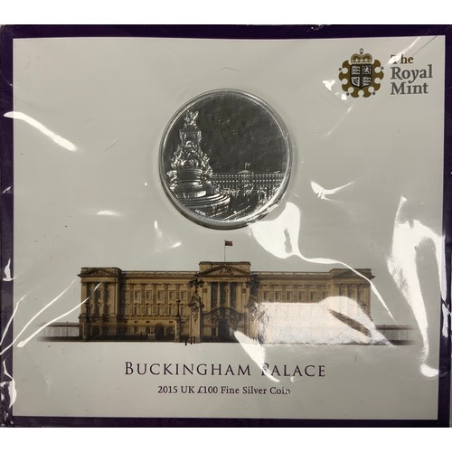 468 - Coins - a Royal Mint Buckingham Palace 2015 £100 (One Hundred Pound) Fine Silver Coin, designed by J... 