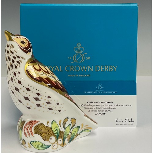 25 - A Royal Crown Derby paperweight, Christmas Mistle Thrush, Goviers of Sidmouth exclusive, limited edi... 