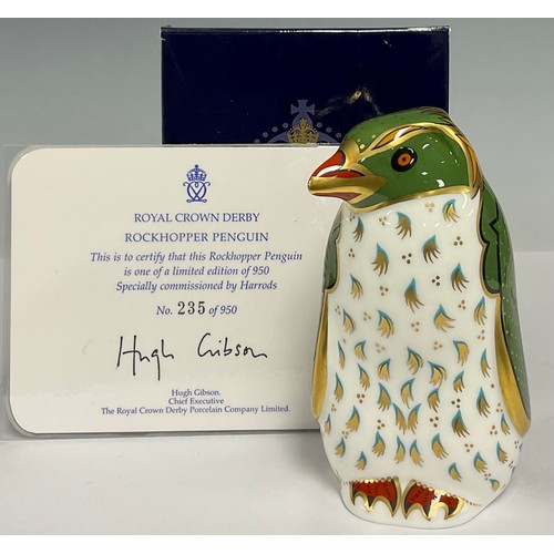 26 - A Royal Crown Derby paperweight, Harrods Rockhopper Penguin, limited edition 235/950, gold stopper, ... 