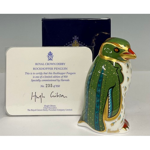 26 - A Royal Crown Derby paperweight, Harrods Rockhopper Penguin, limited edition 235/950, gold stopper, ... 