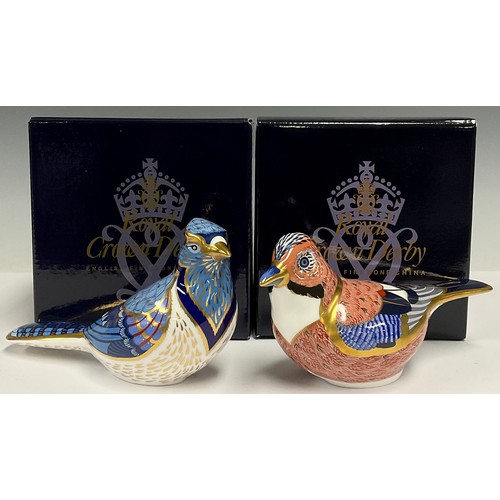 30 - A Royal Crown Derby paperweight, Blue Jay, gold stopper, boxed; another, Jay, gold stopper, boxed (2... 