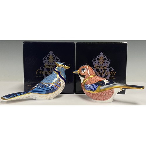 30 - A Royal Crown Derby paperweight, Blue Jay, gold stopper, boxed; another, Jay, gold stopper, boxed (2... 