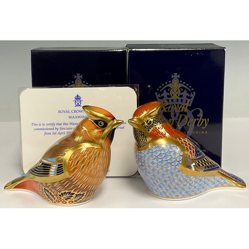 32 - A Royal Crown Derby paperweight, Waxwing, Sinclairs exclusive, gold stopper, certificate, boxed; ano... 