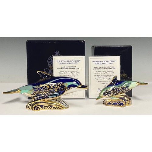 36 - A Royal Crown Derby paperweight, Lyme Bay Dolphin, exclusive signature edition for Goviers of Sidmou... 