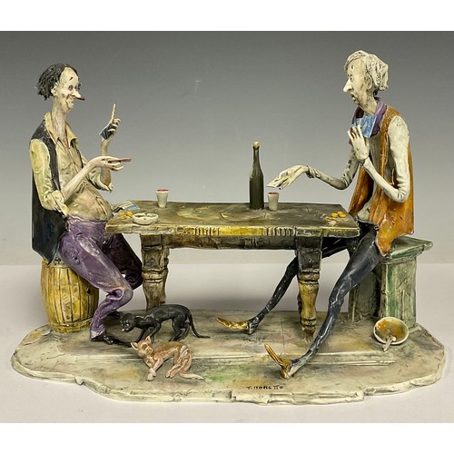 46 - Toni Moretto (1929-2011), a Lo Scricciolo studio pottery figure group, A Game of Cards, 32cm wide