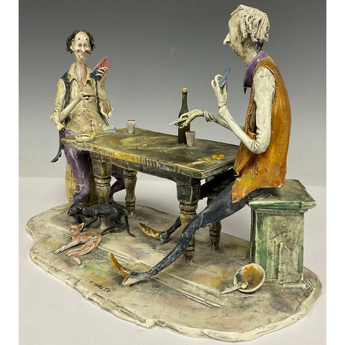 46 - Toni Moretto (1929-2011), a Lo Scricciolo studio pottery figure group, A Game of Cards, 32cm wide