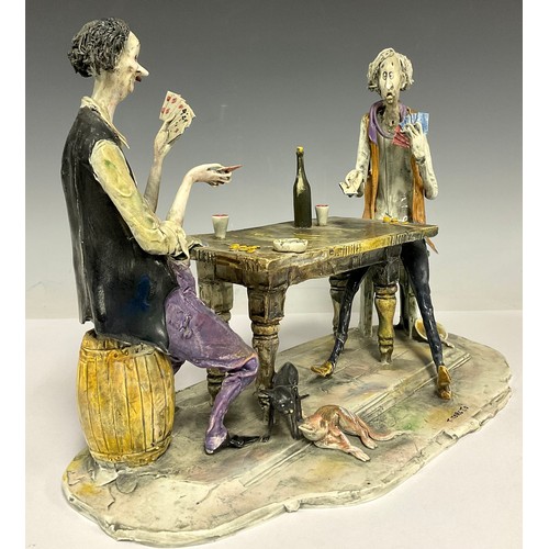 46 - Toni Moretto (1929-2011), a Lo Scricciolo studio pottery figure group, A Game of Cards, 32cm wide