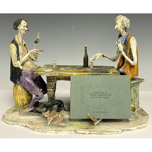 46 - Toni Moretto (1929-2011), a Lo Scricciolo studio pottery figure group, A Game of Cards, 32cm wide