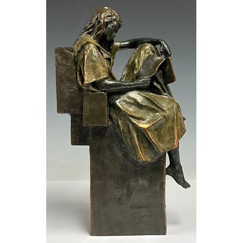 68 - Antoni Miro, after, a bronzed resin sculpture, of a young woman reading a letter, numbered 355/3999,... 