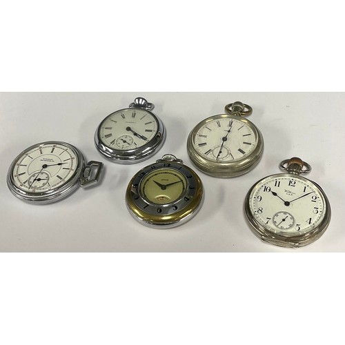 77 - Watches - a Waltham Traveller silver open face pocket watch, white dial, bold Arabic numerals, subsi... 