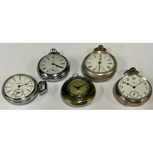 77 - Watches - a Waltham Traveller silver open face pocket watch, white dial, bold Arabic numerals, subsi... 