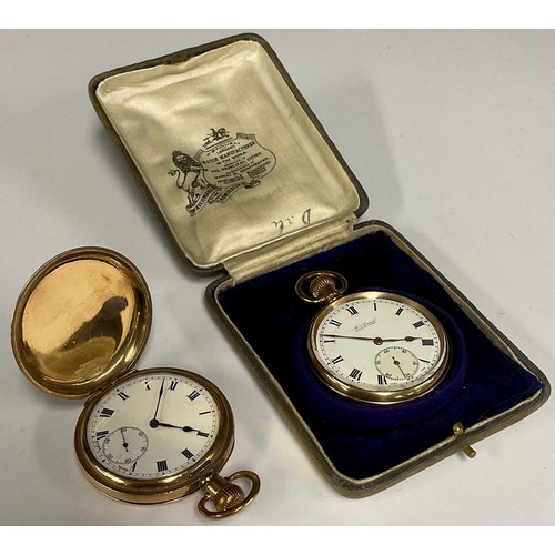 80 - A Zenith gold plated hunter cased pocket watch, white enamel dial, bold Roman numerals, subsidiary s... 