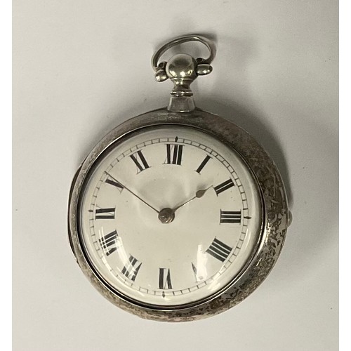 82 - A George III silver pair cased pocket watch, signed Richard Collis, Romford London, no 4046, white e... 