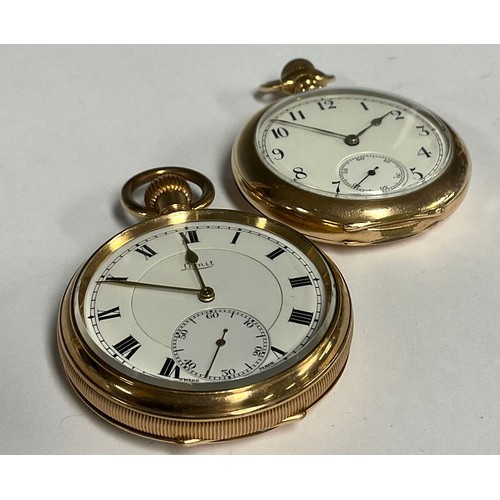 86 - A Victorian Waltham gold plated pocket watch, white enamelled dial, Arabic numerals, subsidiary seco... 