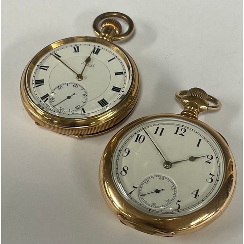 86 - A Victorian Waltham gold plated pocket watch, white enamelled dial, Arabic numerals, subsidiary seco... 