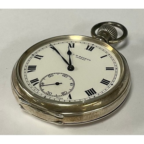 89 - A J W Benson silver cased open face pocket watch, white enamel dial, bold Roman numerals, subsidiary... 