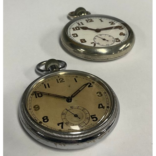 94 - A World War II GSTP open face pocket watch, textured dial, Arabic numerals, stem wind 15 jewel Swiss... 