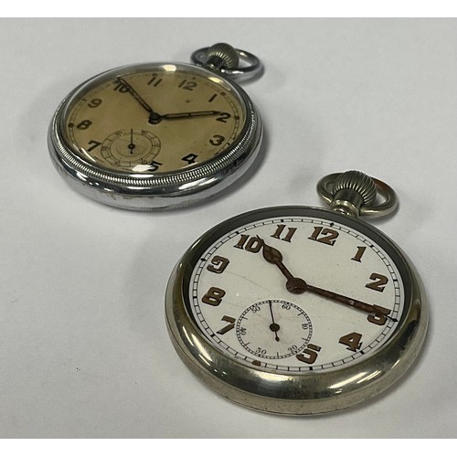 94 - A World War II GSTP open face pocket watch, textured dial, Arabic numerals, stem wind 15 jewel Swiss... 